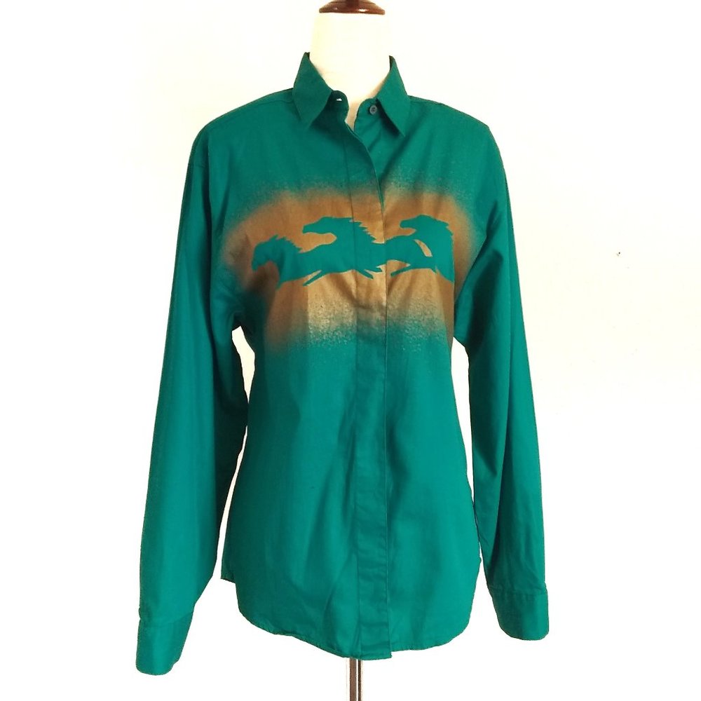 Vintage Wrangler Teal & Gold Horse Print Shirt